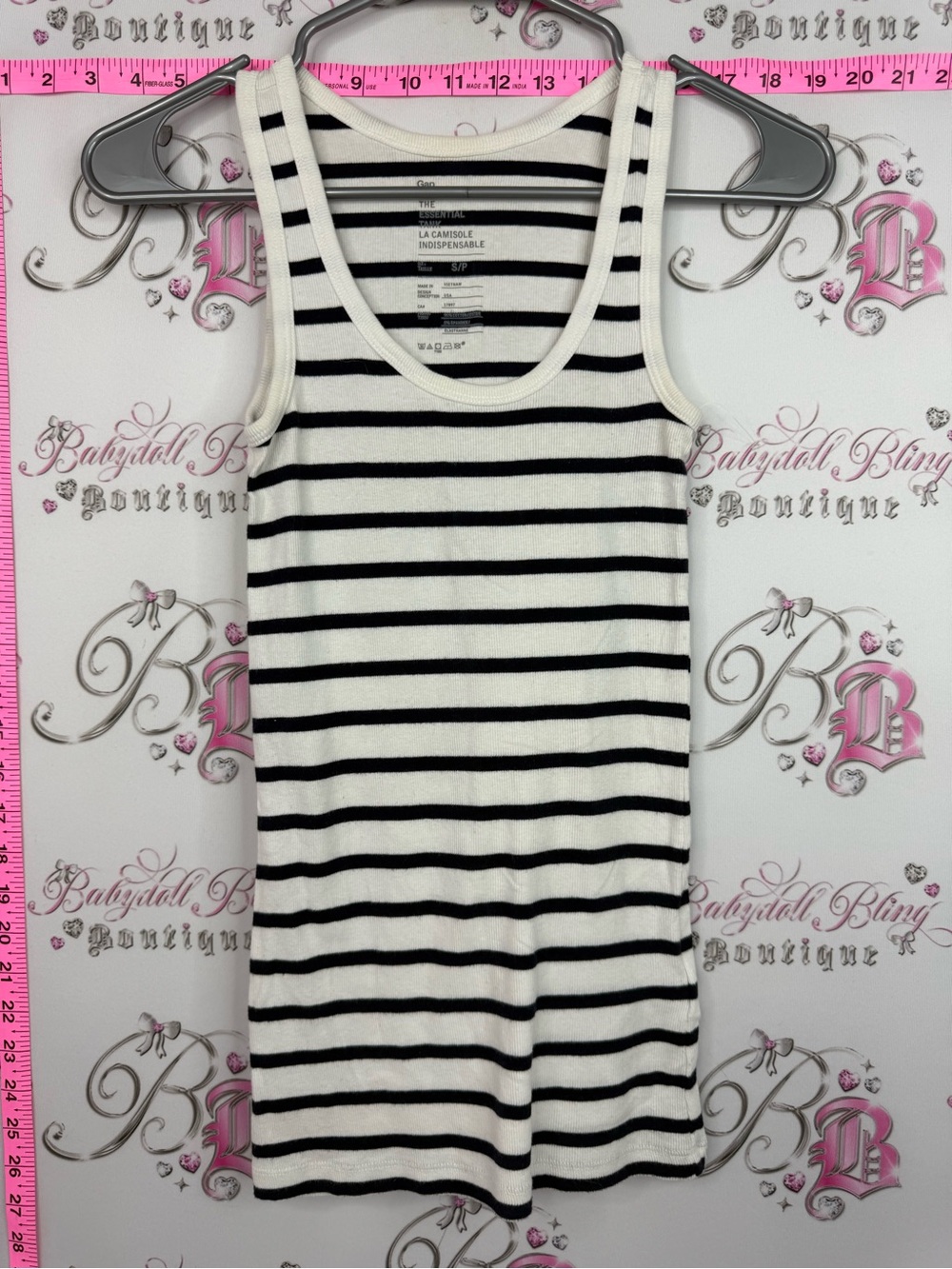 GAP tank top shirt navy Black and White Striped Ribbed Tank Top